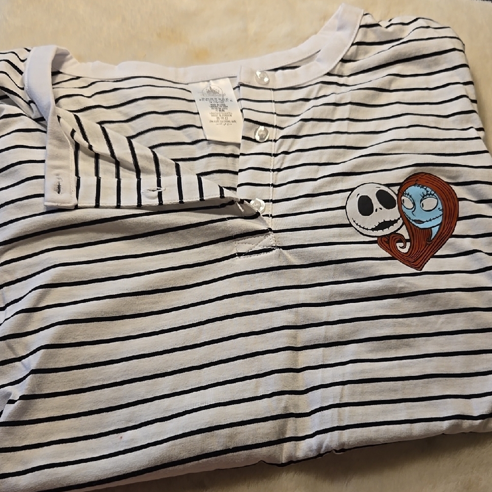 Disney Black and White Striped Tee with Jack and Sally Patch